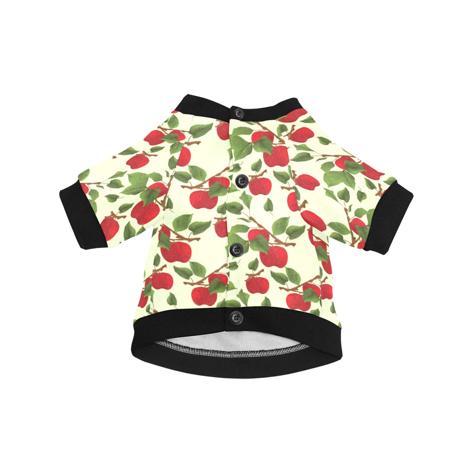 Red apples leaves pattern All Over Print Pet Dog Round Neck Fuzzy Shirt