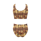 Camel polynesian tribal design pattern Chest Bowknot High Waisted Bikini Swimsuit
