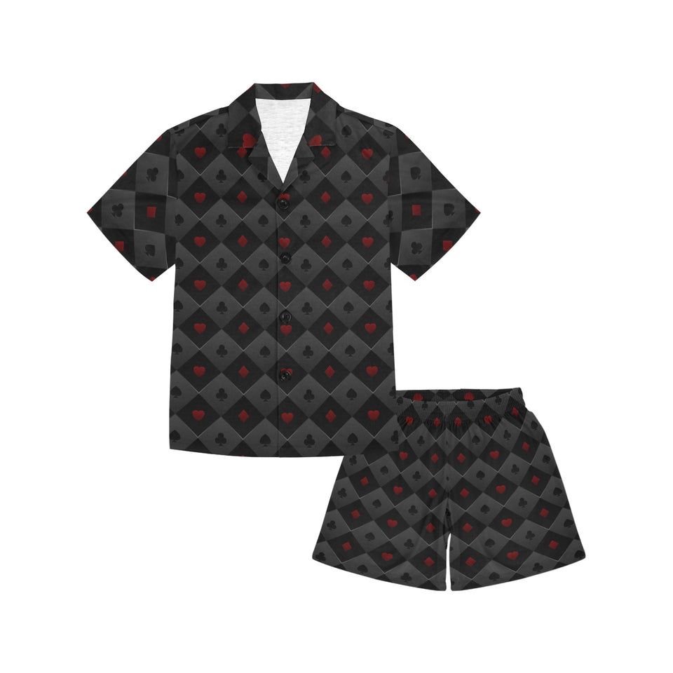 Casino Cards Suits Pattern Print Design 05 Kids' Boys' Girls' V-Neck Short Pajama Set