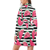 Watercolor paint textured watermelon pieces Women's Long Sleeve Belted Night Robe