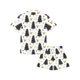 Christmas tree holly snow star pattern Kids' Boys' Girls' V-Neck Short Pajama Set