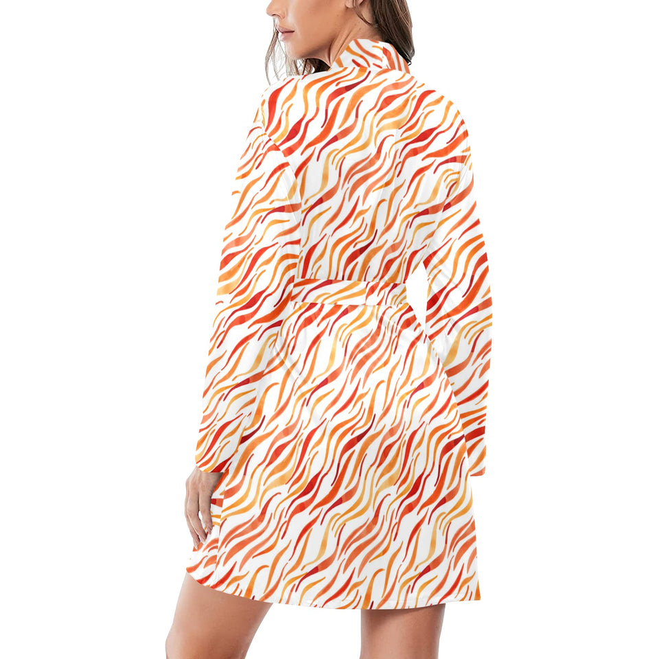 Fire flame watercolor pattern Women's Long Sleeve Belted Night Robe