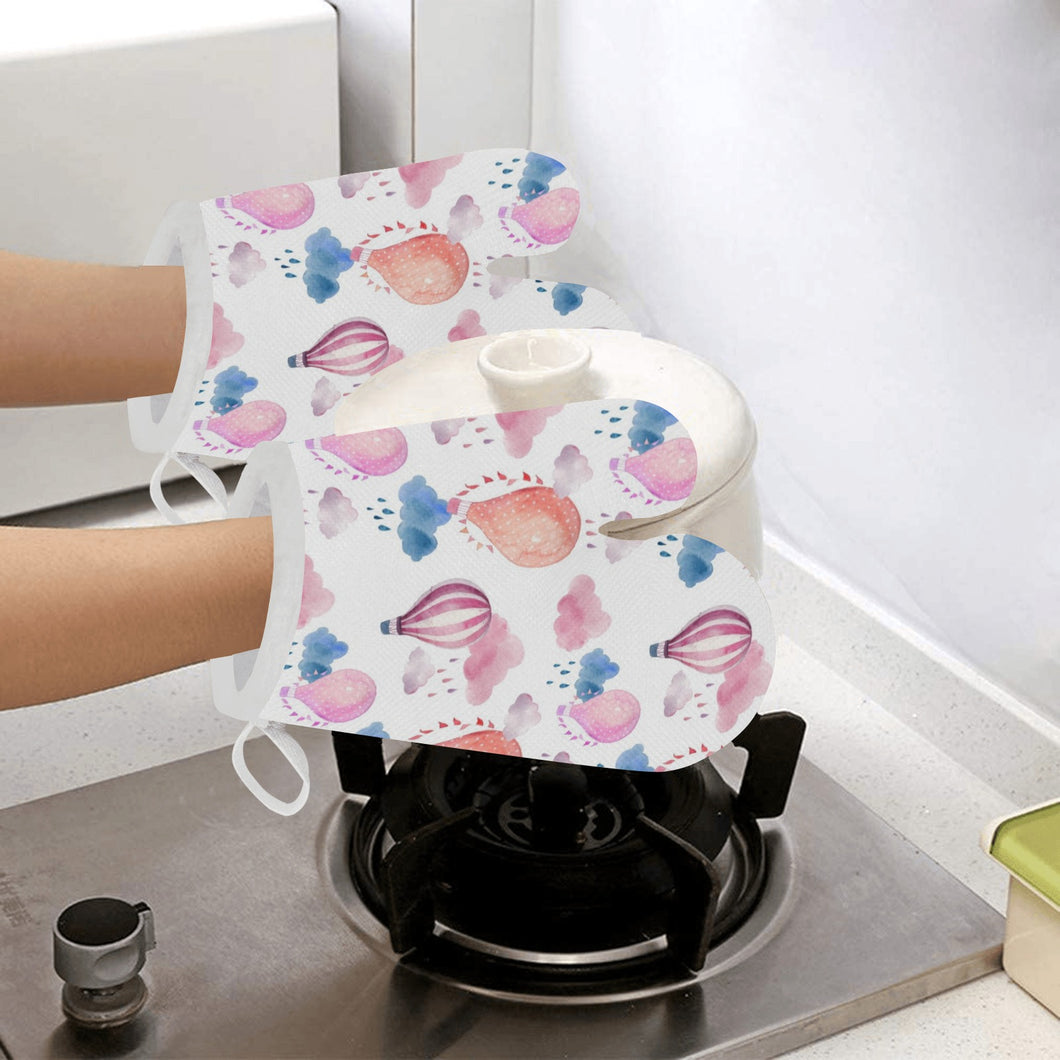 Watercolor air balloon cloud pattern Heat Resistant Oven Mitts