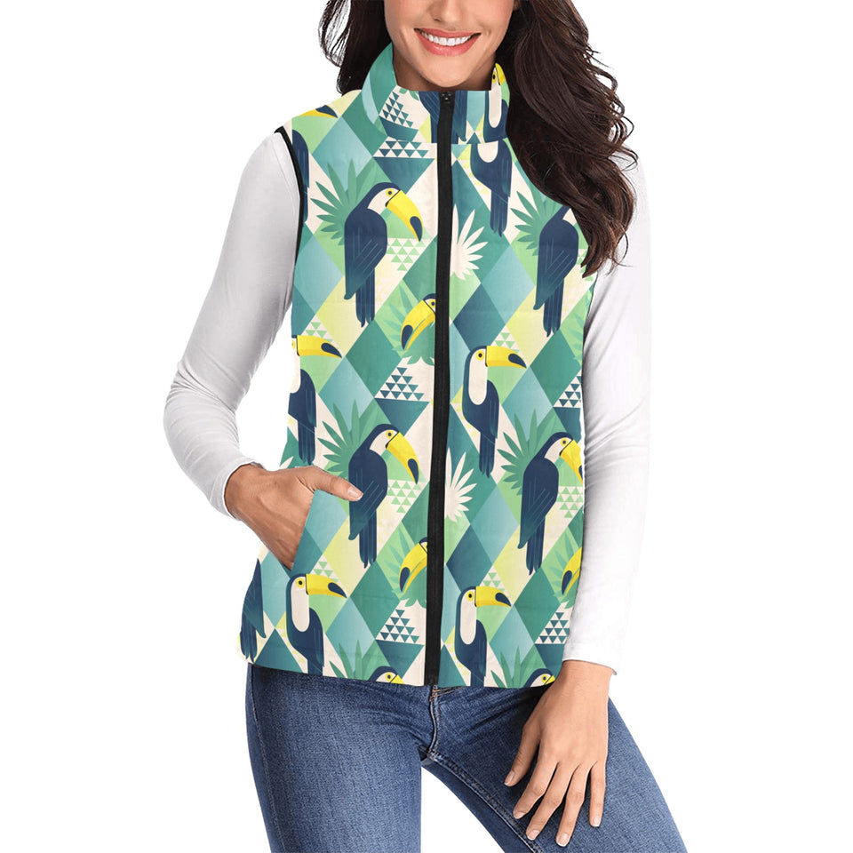 Toucan tropical leaves design pattern Women's Padded Vest