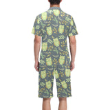 Cute owls leaves pattern Men's V-Neck Short Pajama Set