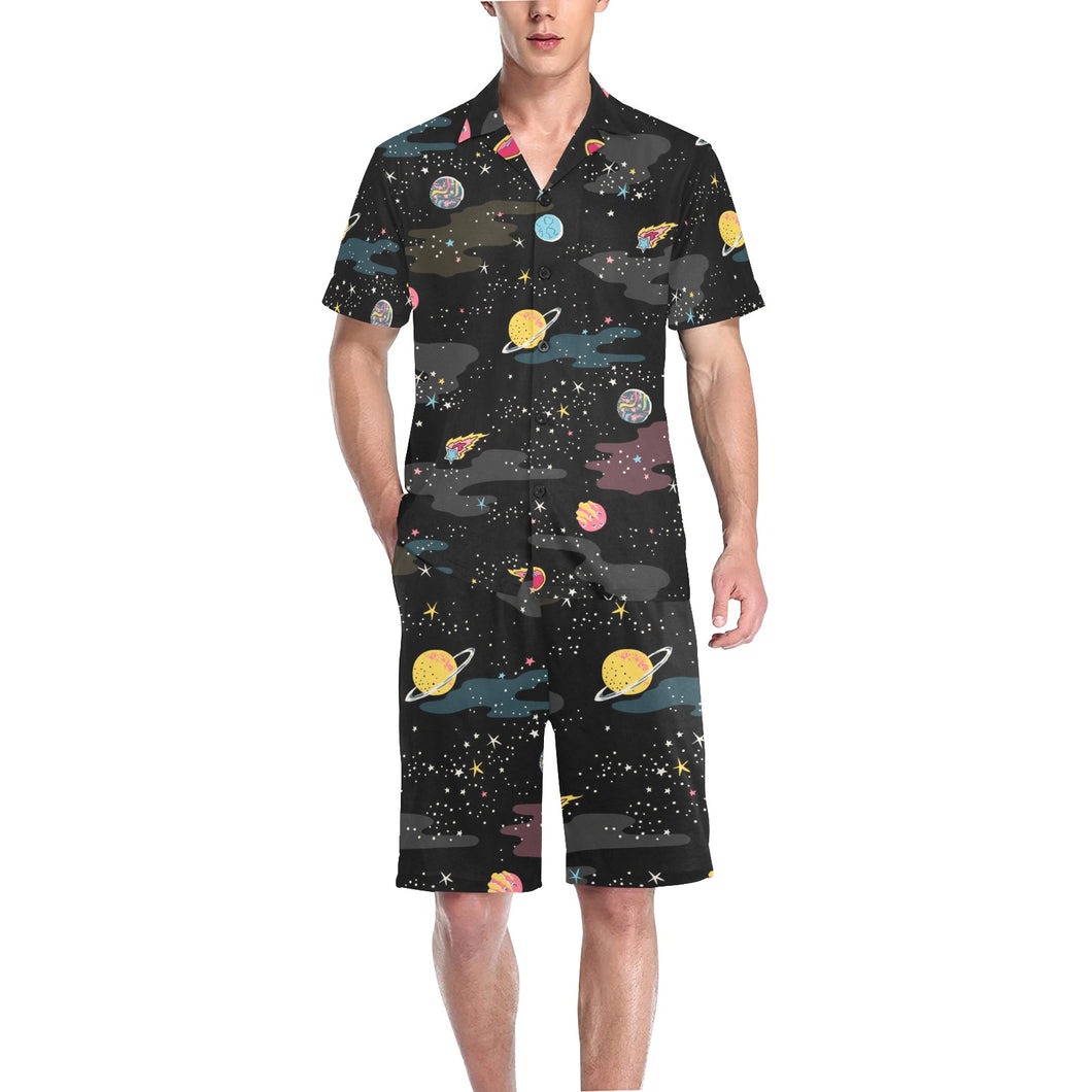 space pattern Men's V-Neck Short Pajama Set