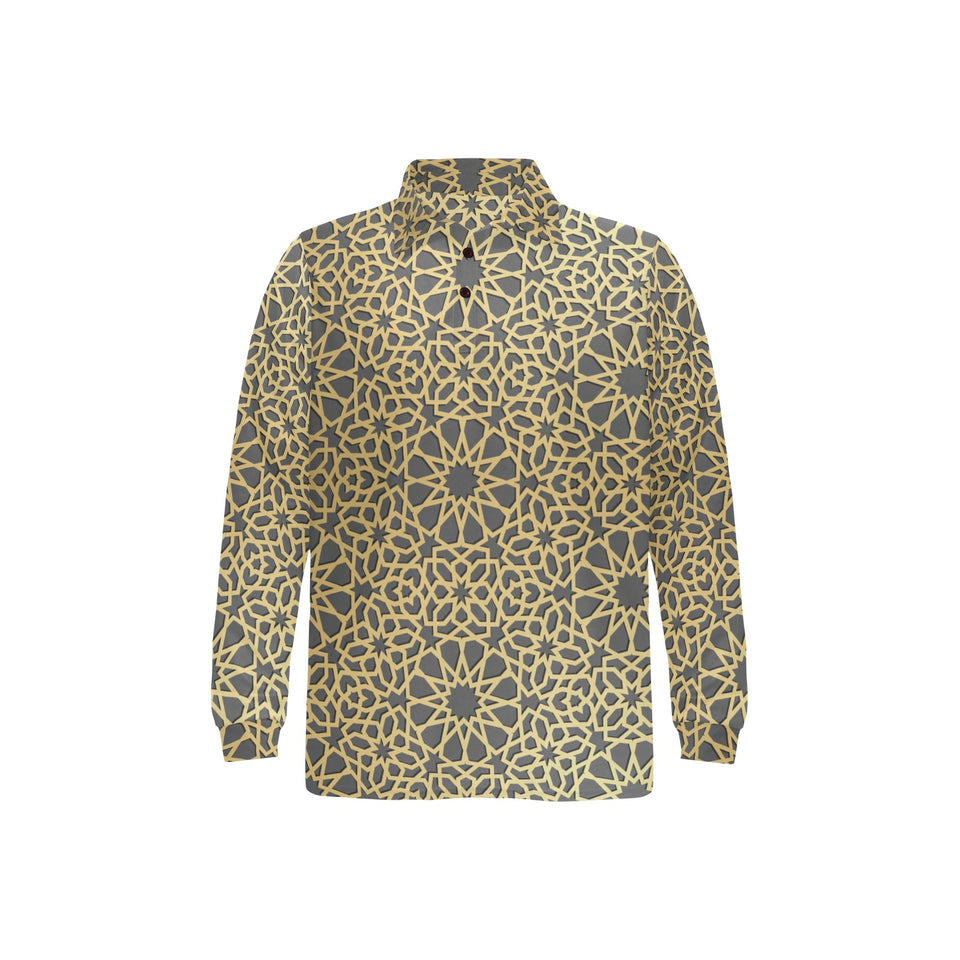 arabic star gold pattern Men's Long Sleeve Polo Shirt