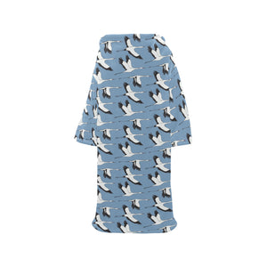 Seagull Pattern Print Design 04 Blanket Robe with Sleeves