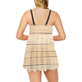 Wood Printed Pattern Print Design 01 Chest Sexy Pleated Two Piece Swim Dress