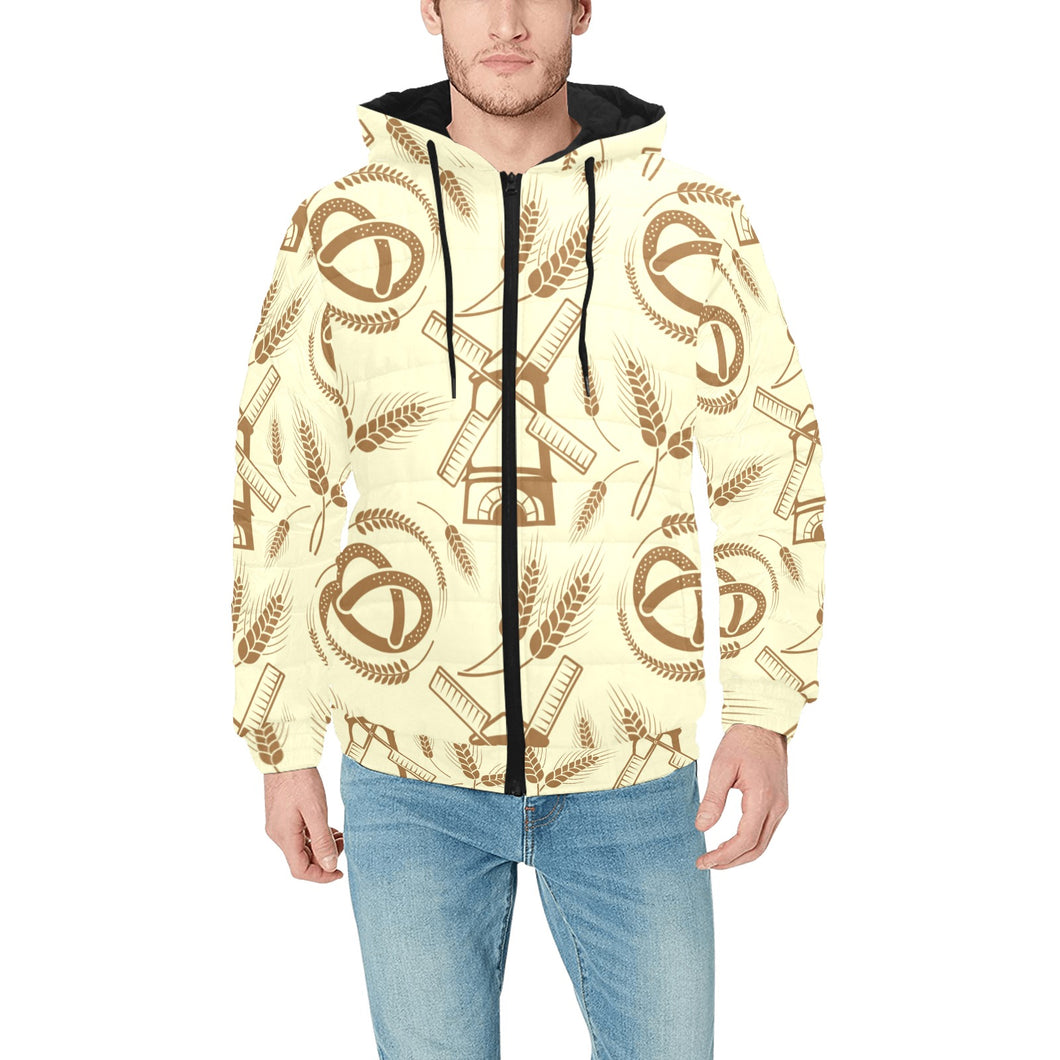 Windmill Wheat pattern Men's Padded Hooded Jacket