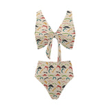 Mustache Beard Pattern Print Design 03 Chest Bowknot High Waisted Bikini Swimsuit