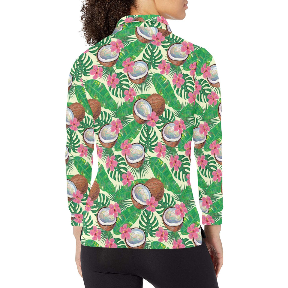 Coconut Pattern Print Design 01 Women's Long Sleeve Polo Shirt