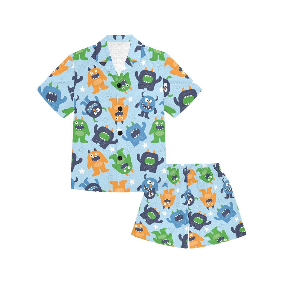 Alien Pattern Print Design 04 Kids' Boys' Girls' V-Neck Short Pajama Set