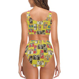 Camera Pattern Print Design 02 Chest Bowknot High Waisted Bikini Swimsuit