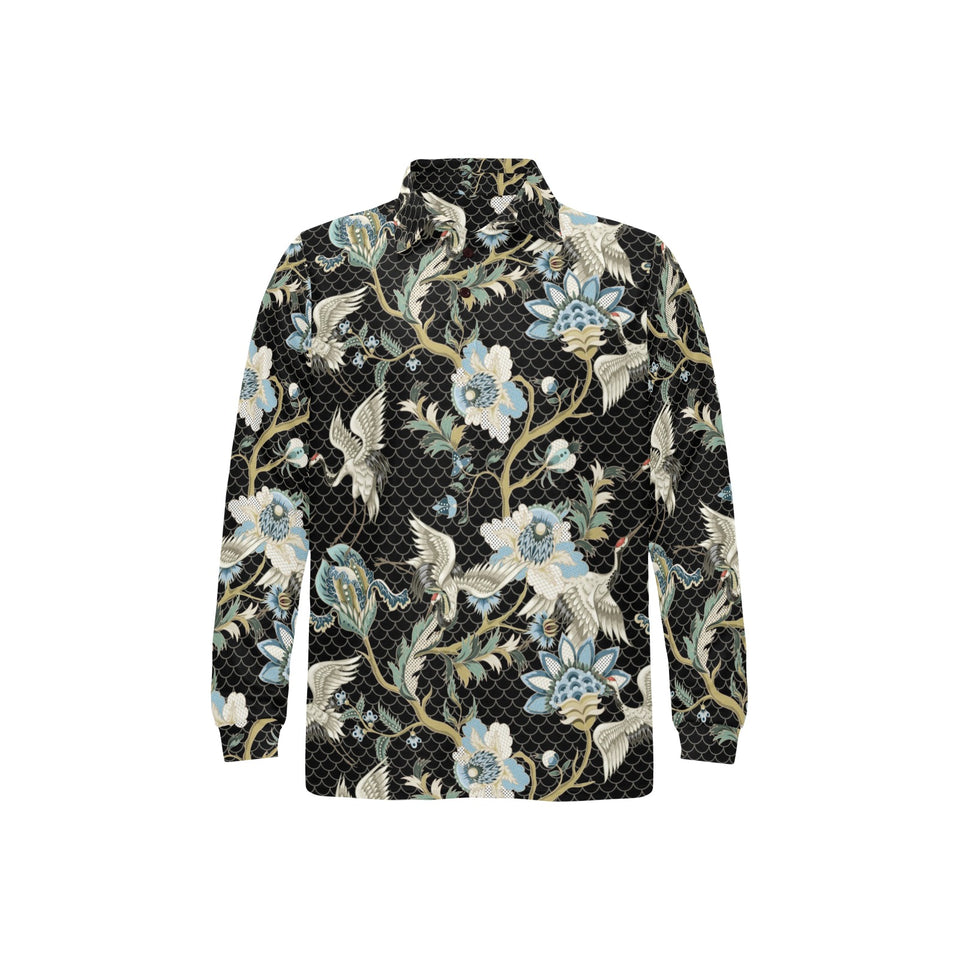 Japanese crane ornament elements Men's Long Sleeve Polo Shirt