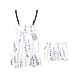 Hand painting Watercolor Lavender Chest Sexy Pleated Two Piece Swim Dress