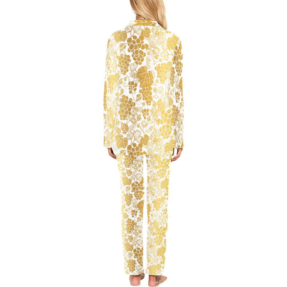 Gold grape pattern Women's Long Pajama Set