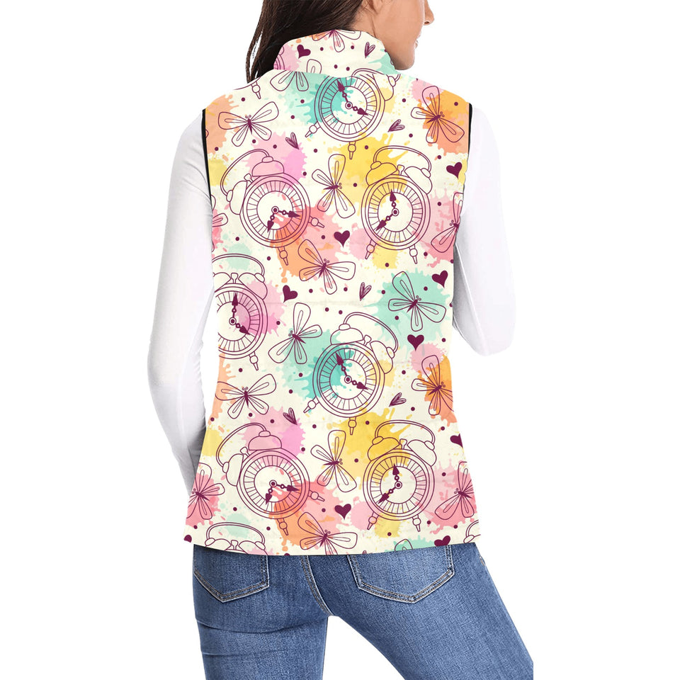 Clock butterfly pattern Women's Padded Vest