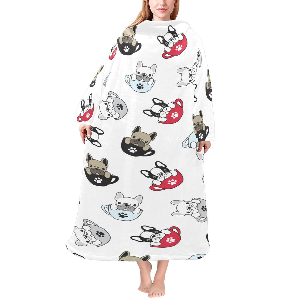 French bulldog cup paw pattern Blanket Robe with Sleeves