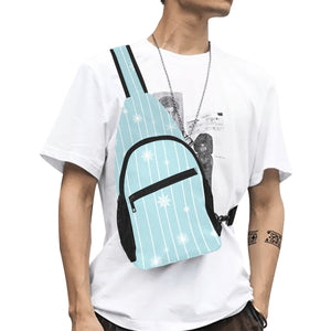 Snowflake pattern blue stripe background All Over Print Chest Bag