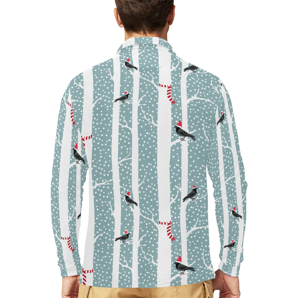 Crows christmas hat scarf Men's Long Sleeve Polo Shirt