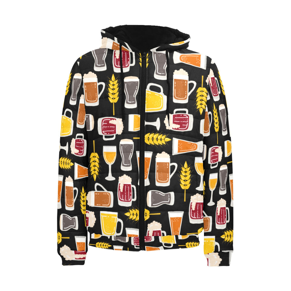 Beer type pattern Men's Padded Hooded Jacket