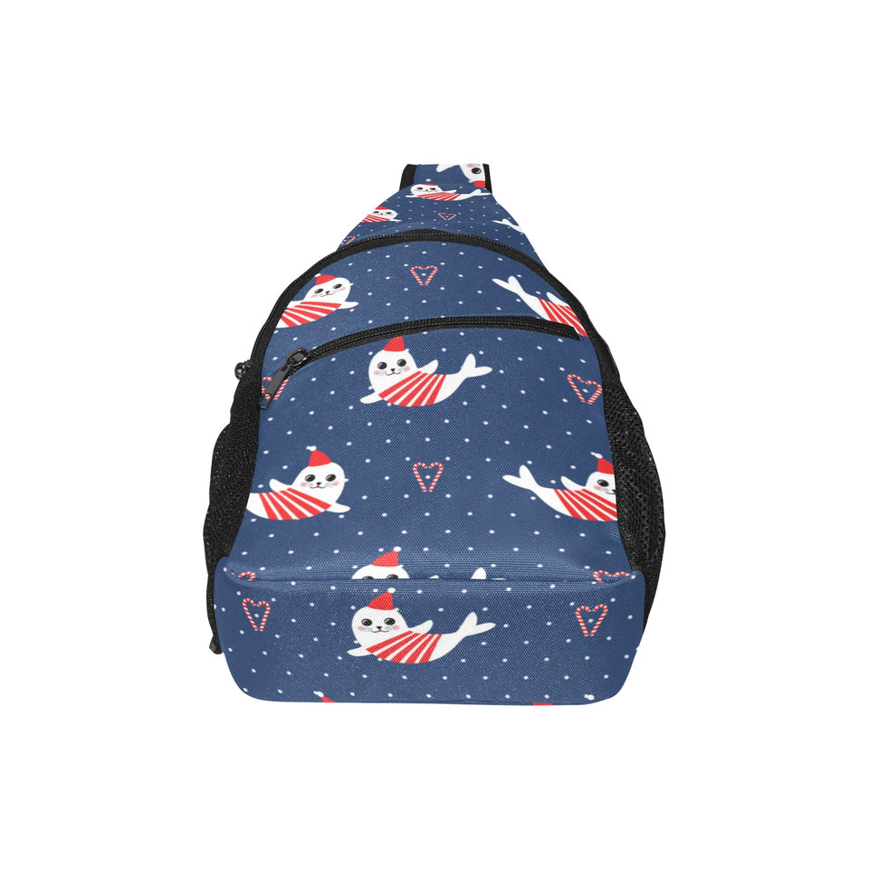 Cute sea lion seal christmas hat candy cane heart All Over Print Chest Bag