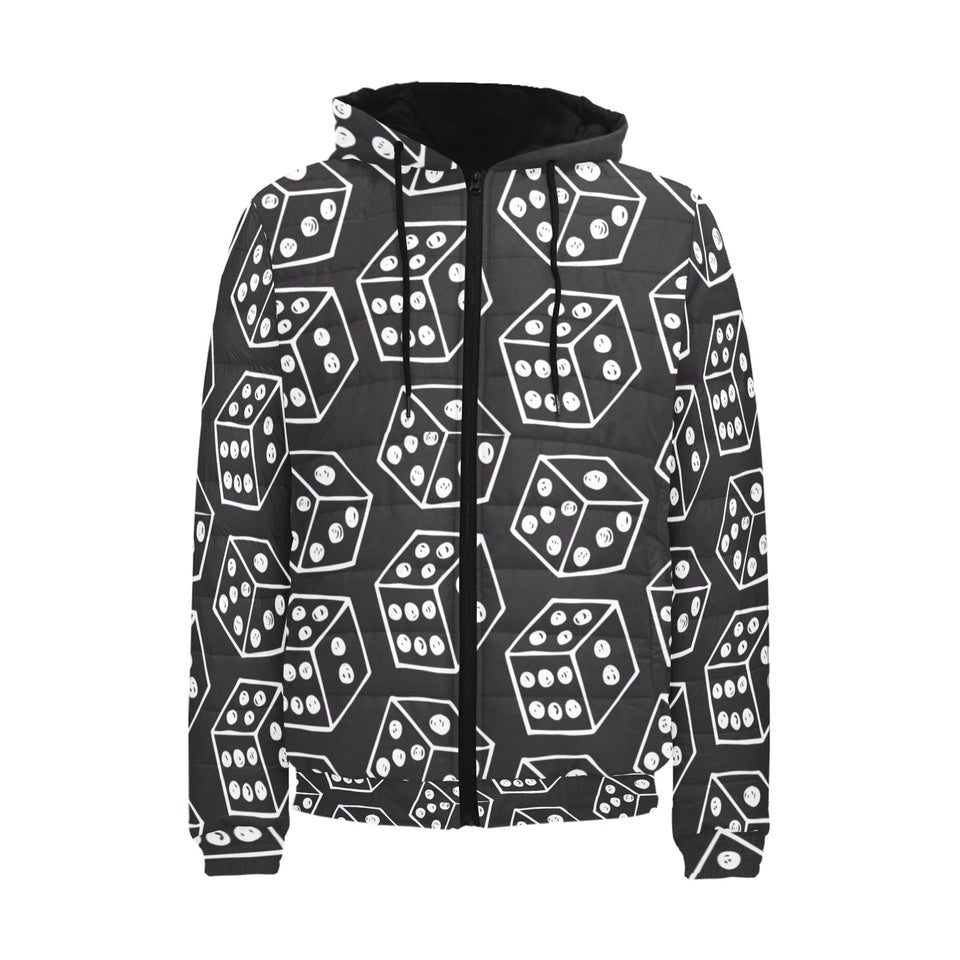 Dice Pattern Print Design 01 Men's Padded Hooded Jacket