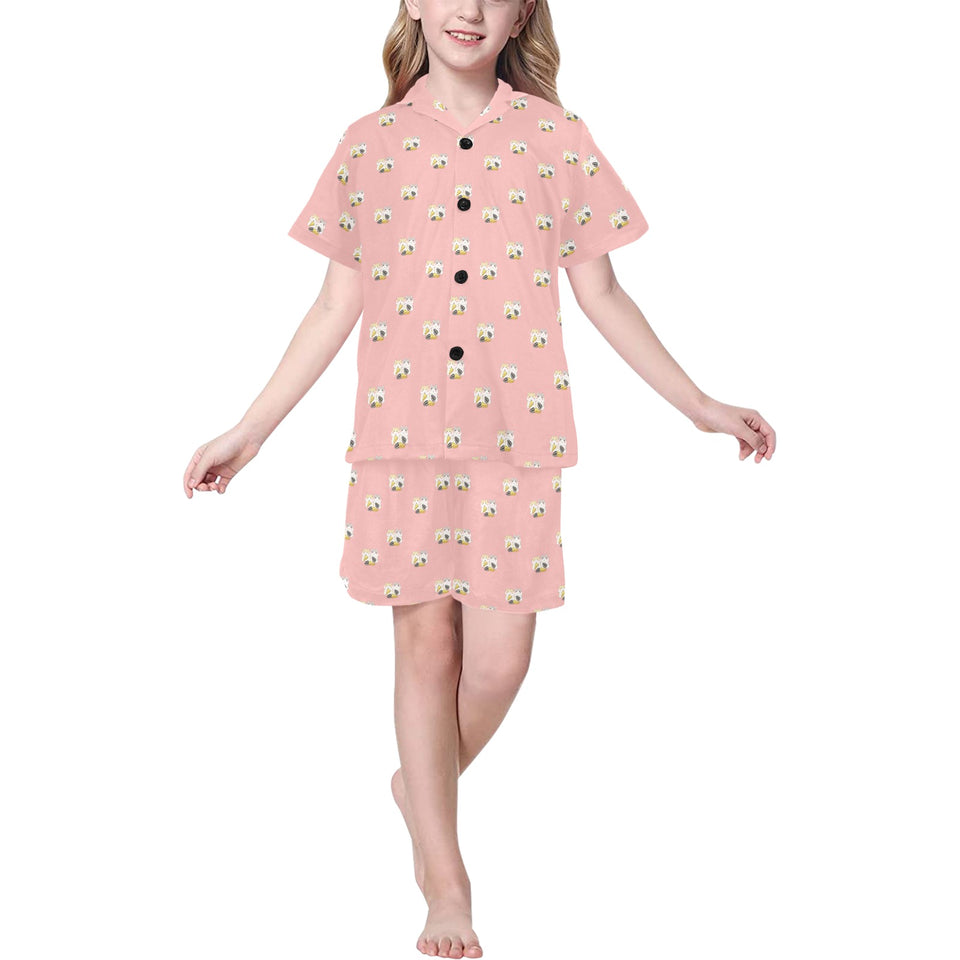 Cute hamster cheese pattern pink background Kids' Boys' Girls' V-Neck Short Pajama Set