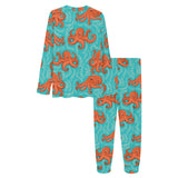 Octopus turquoise background Women's All Over Print Pajama Set