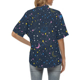 space pattern with planets, comets, constellations Women's All Over Print Hawaiian Shirt