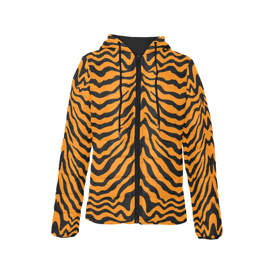 Bengal tigers skin print pattern Women's Padded Hooded Jacket