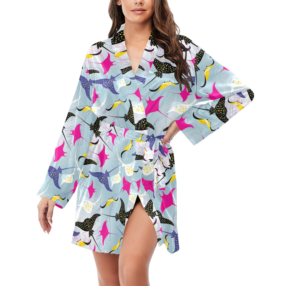 Stingray Pattern Print Design 01 Women's Long Sleeve Belted Night Robe