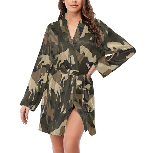 Horse Camouflage Pattern Women's Long Sleeve Belted Night Robe
