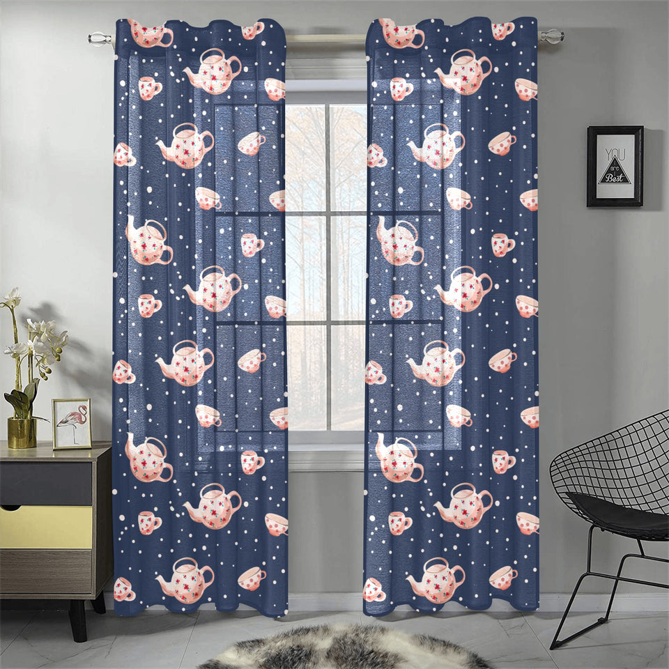 Tea pots Pattern Print Design 04 Gauze Curtain