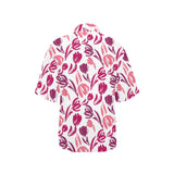 pink sketch tulip pattern Women's All Over Print Hawaiian Shirt