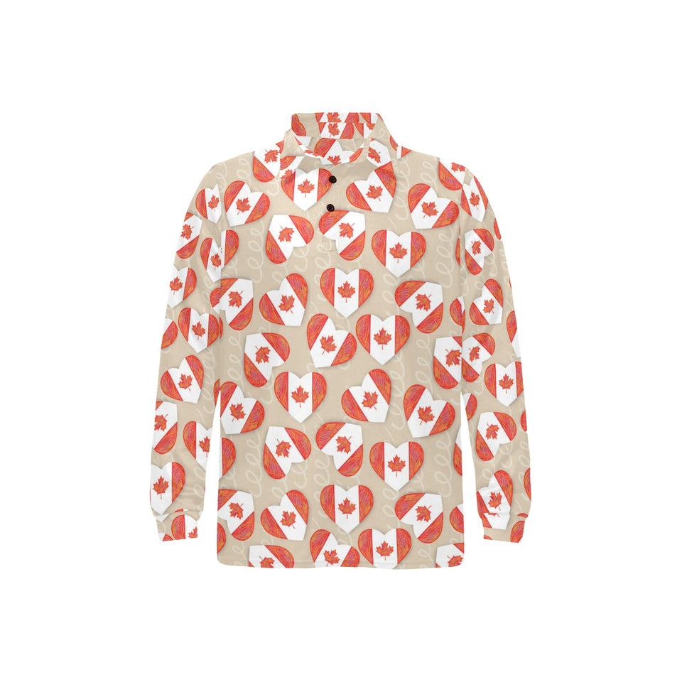 Canada Pattern Print Design 01 Men's Long Sleeve Polo Shirt