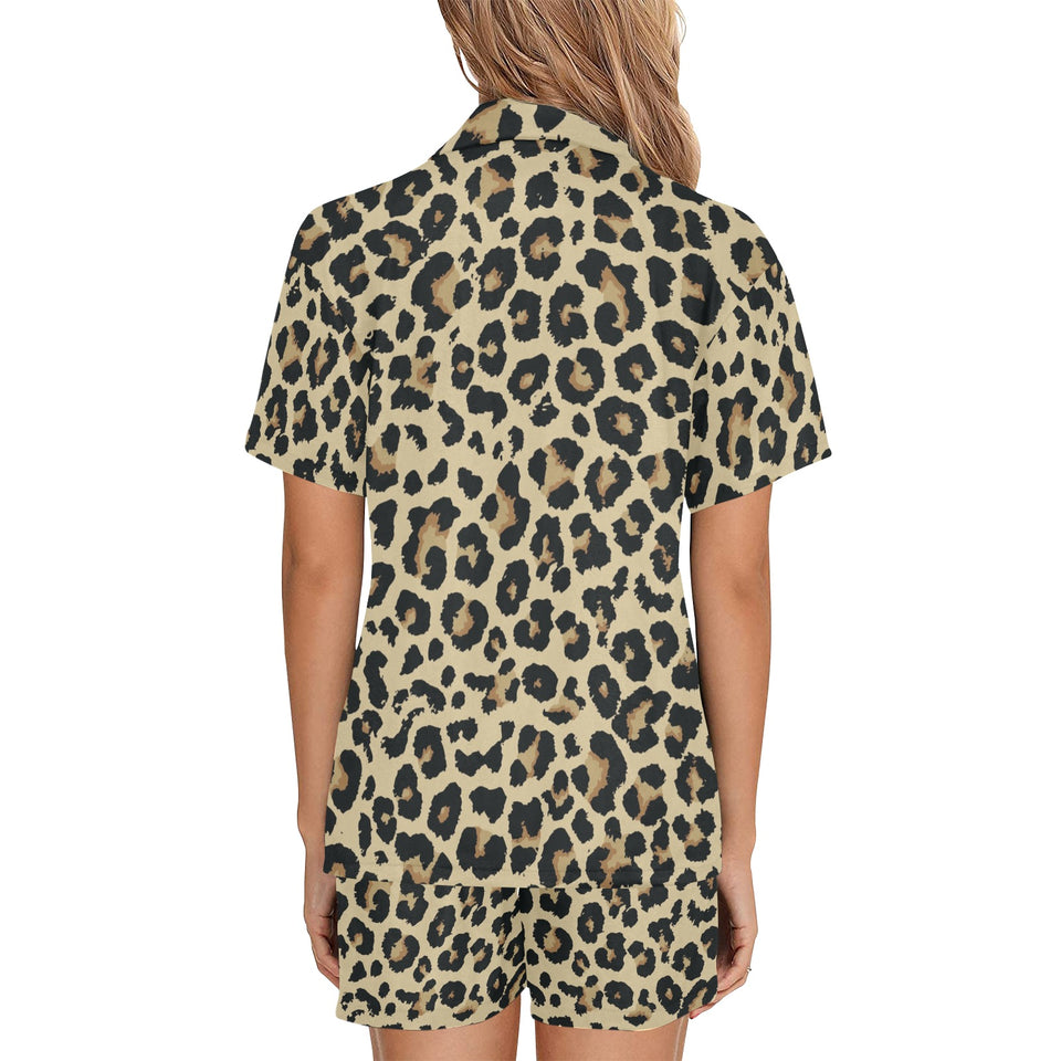 Leopard print design pattern Women's V-Neck Short Pajama Set