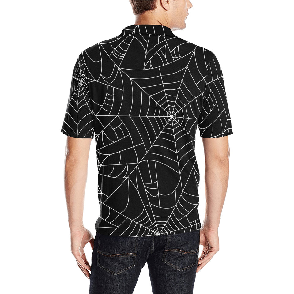 Spider web pattern Black background white cobweb Men's All Over Print Polo Shirt