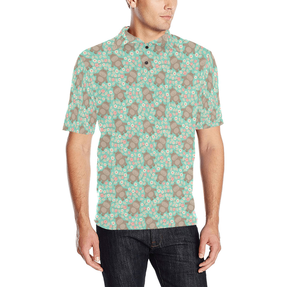 Hippopotamus Pattern Print Design 02 Men's All Over Print Polo Shirt
