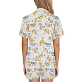 Cute beagle dog pattern background Women's V-Neck Short Pajama Set