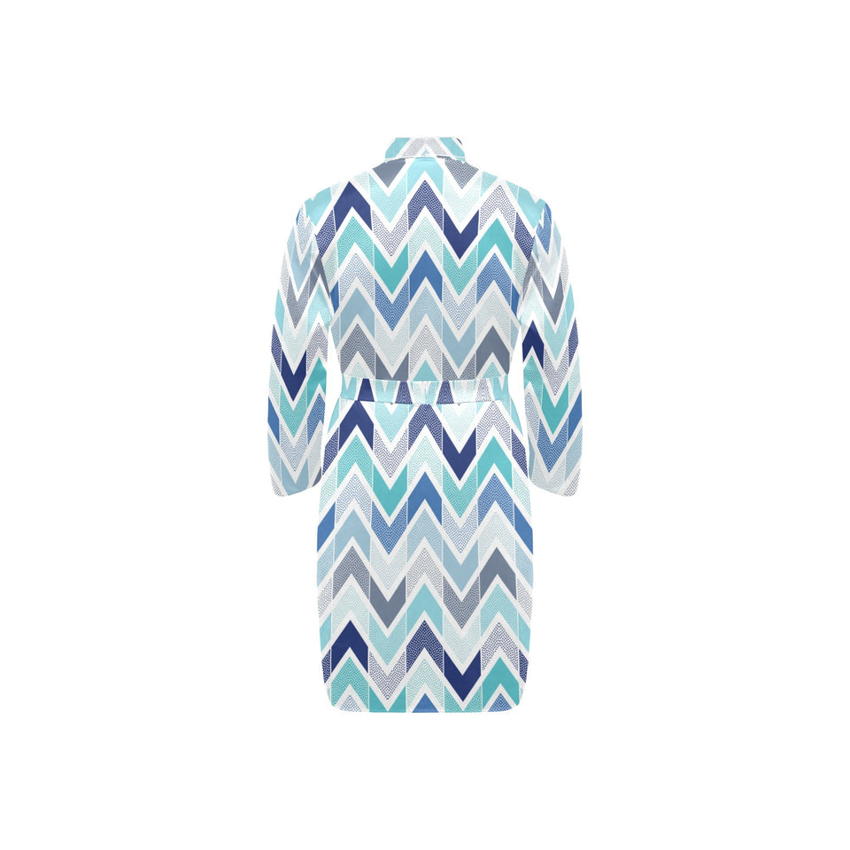 zigzag chevron blue pattern Men's Long Sleeve Belted Night Robe