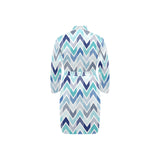 zigzag chevron blue pattern Men's Long Sleeve Belted Night Robe