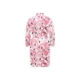 Pink flamingos pattern background Men's Long Sleeve Belted Night Robe