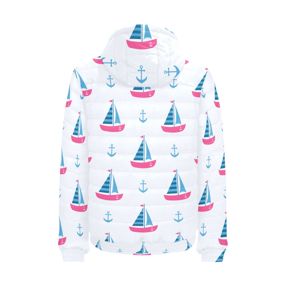 Sailboat anchor pattern Men's Padded Hooded Jacket