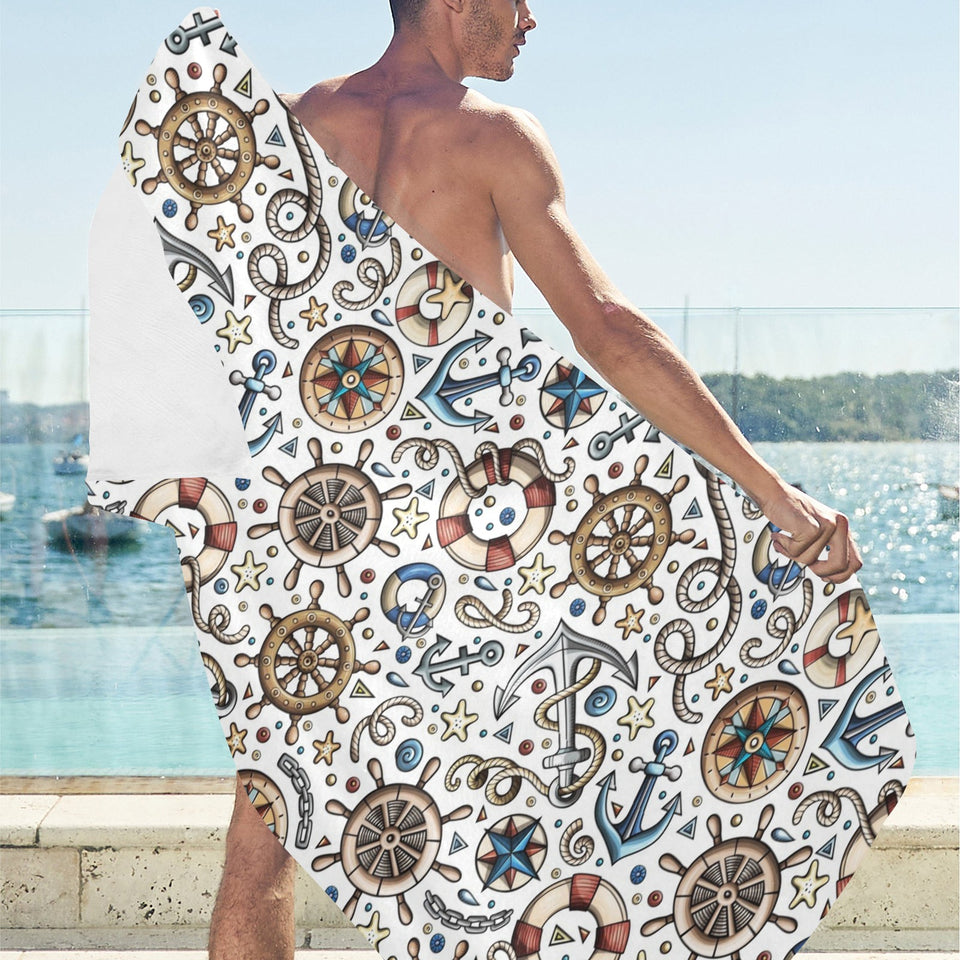 Cute nautical steering wheel anchor pattern Beach Towel