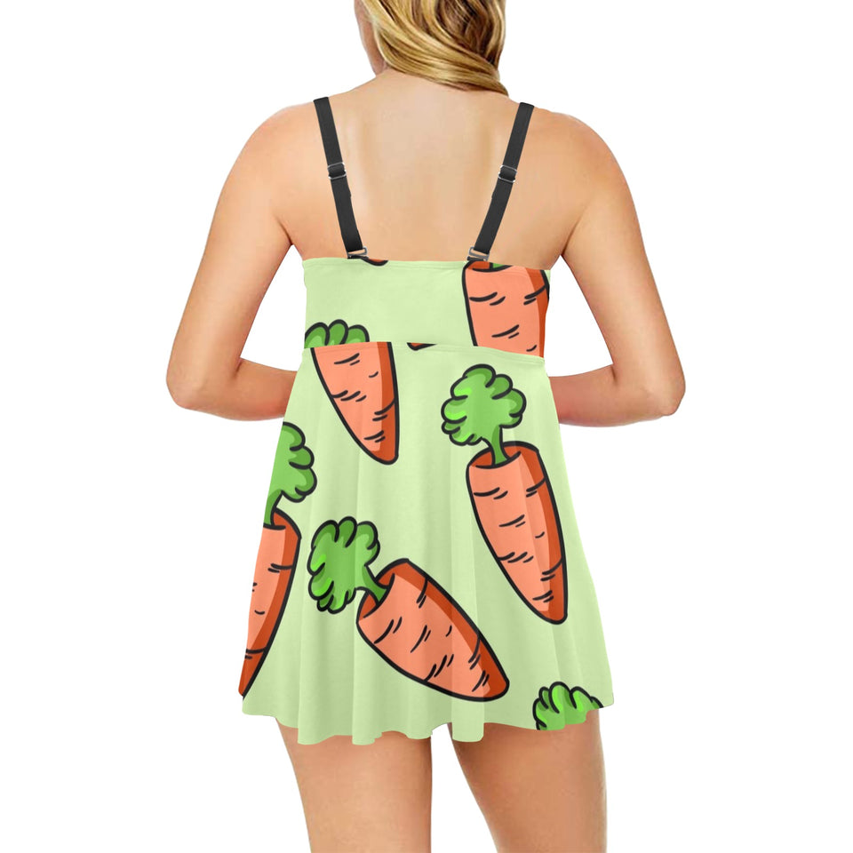 Carrot Pattern Print Design 05 Chest Sexy Pleated Two Piece Swim Dress