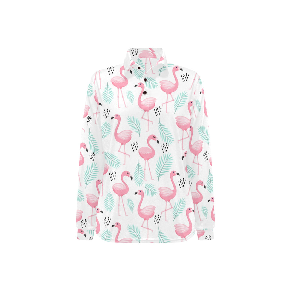 Cute flamingo pattern Women's Long Sleeve Polo Shirt
