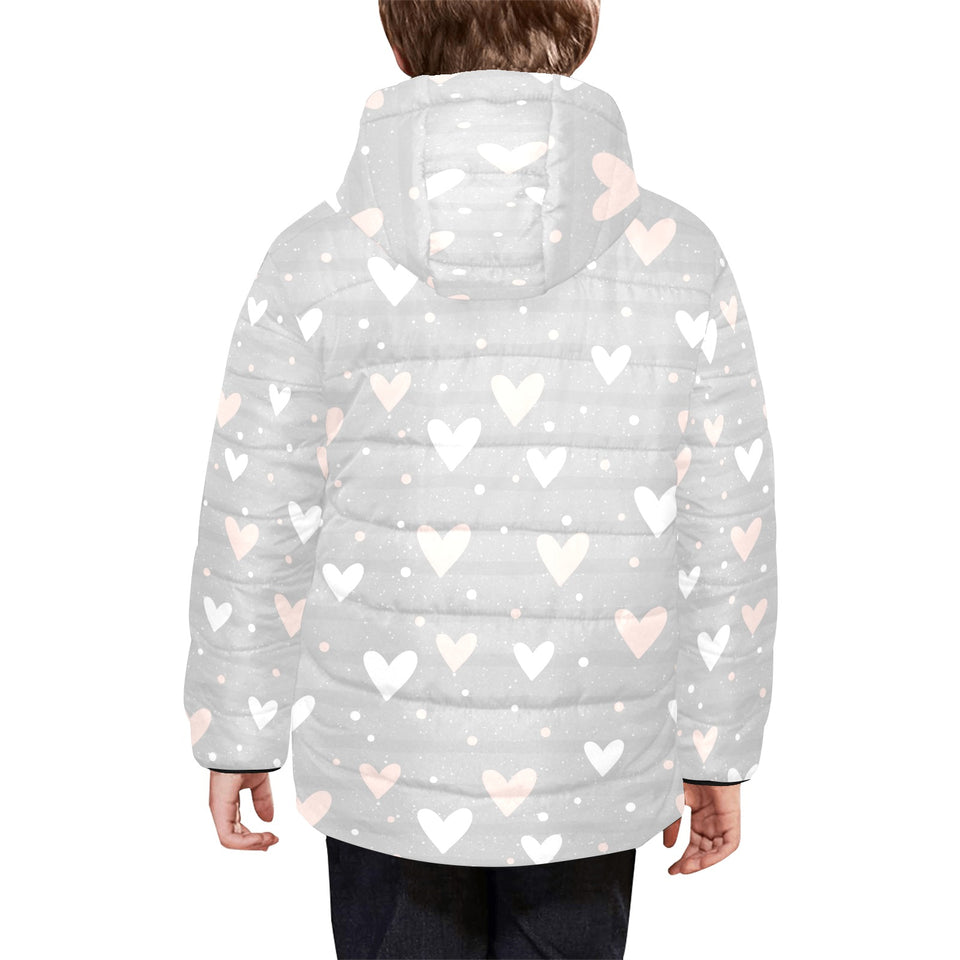 Heart pattern gray background Kids' Boys' Girls' Padded Hooded Jacket