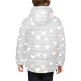 Heart pattern gray background Kids' Boys' Girls' Padded Hooded Jacket